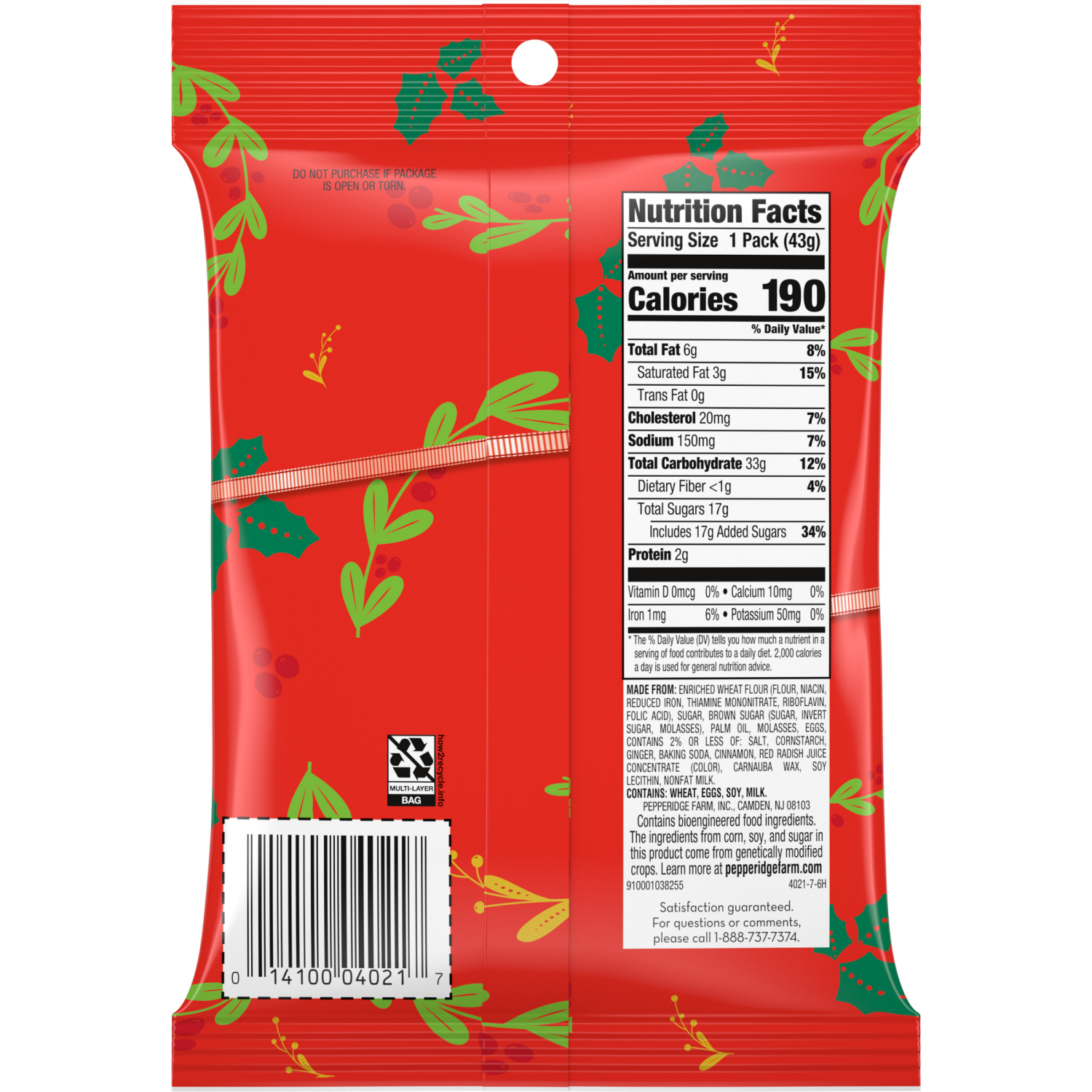 slide 2 of 5, Pepperidge Farm Gingerman Mini Holiday Cookies, 1.5 Oz Bag, 1.500 oz