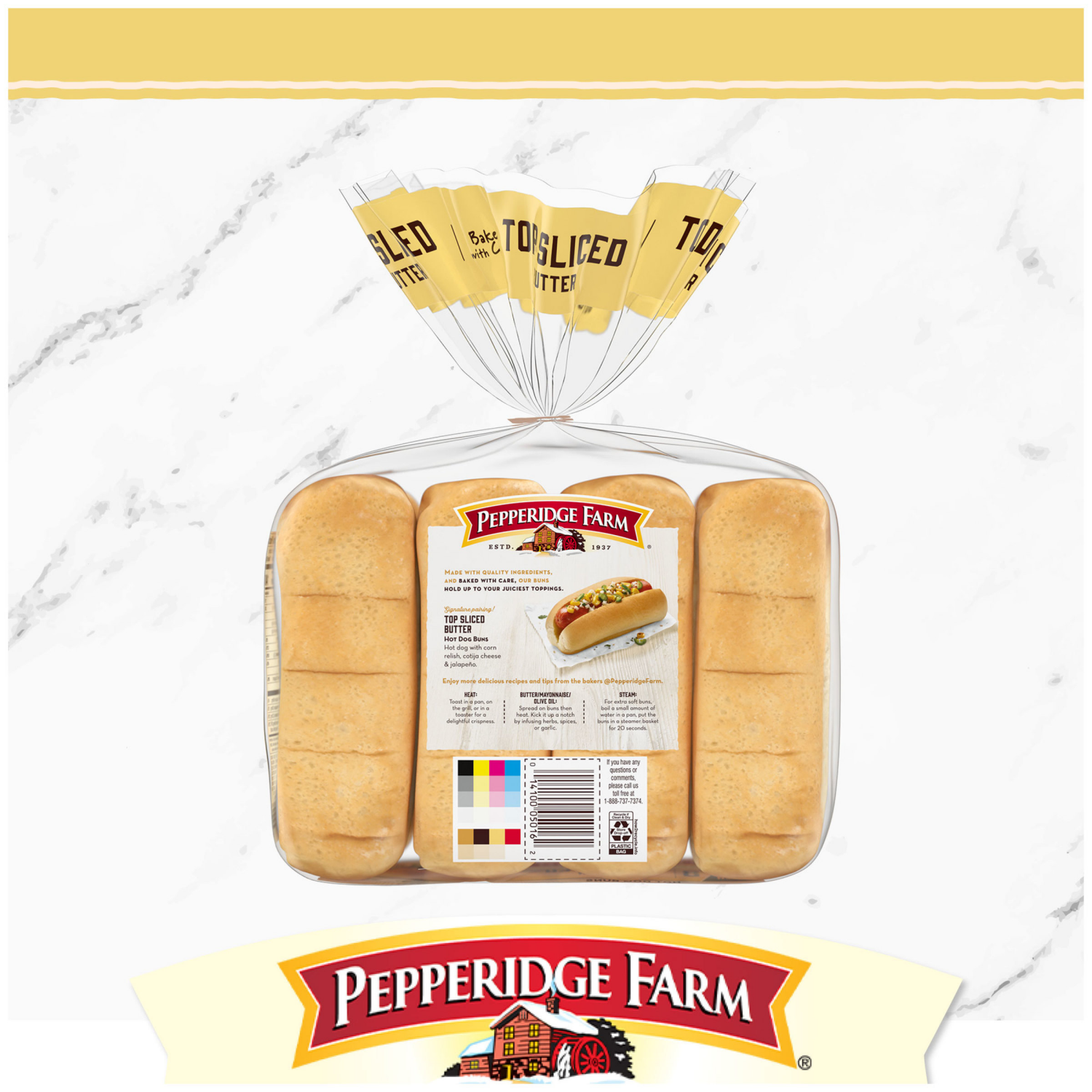 slide 3 of 5, Pepperidge Farm Top Sliced Butter Hot Dog Buns, 14.000 oz