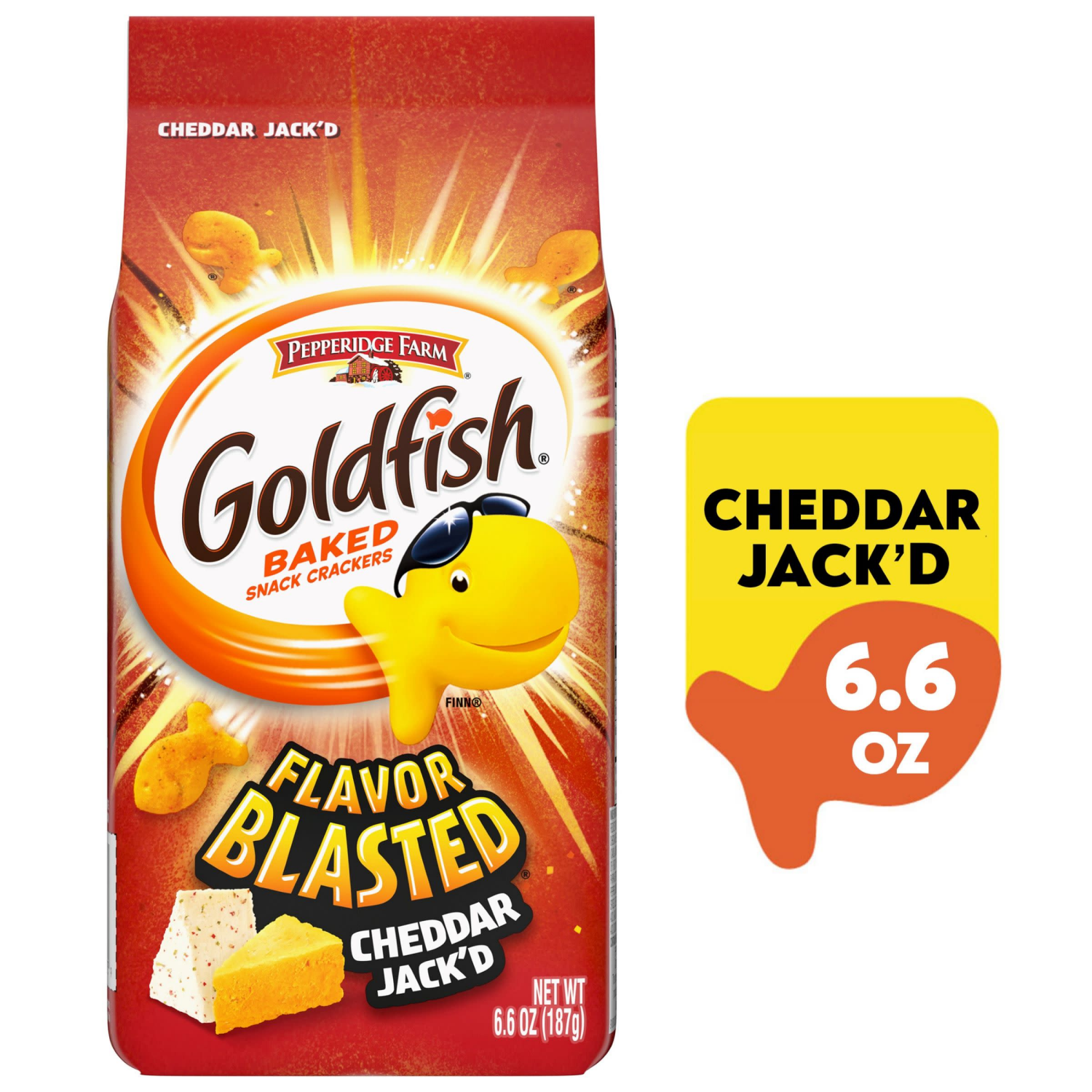 slide 1 of 5, Goldfish Cheddar Jack'd Crackers, 6.600 oz