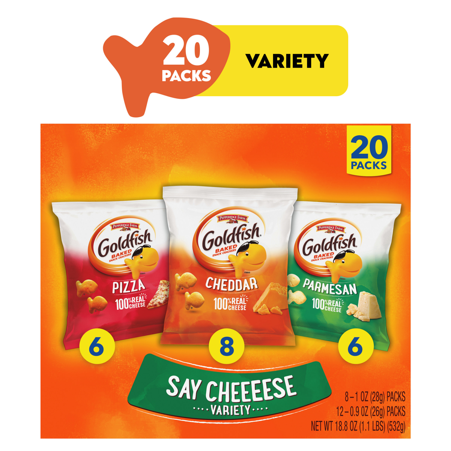 slide 1 of 5, Goldfish Crackers Say Cheeeese Variety, 18.800 oz