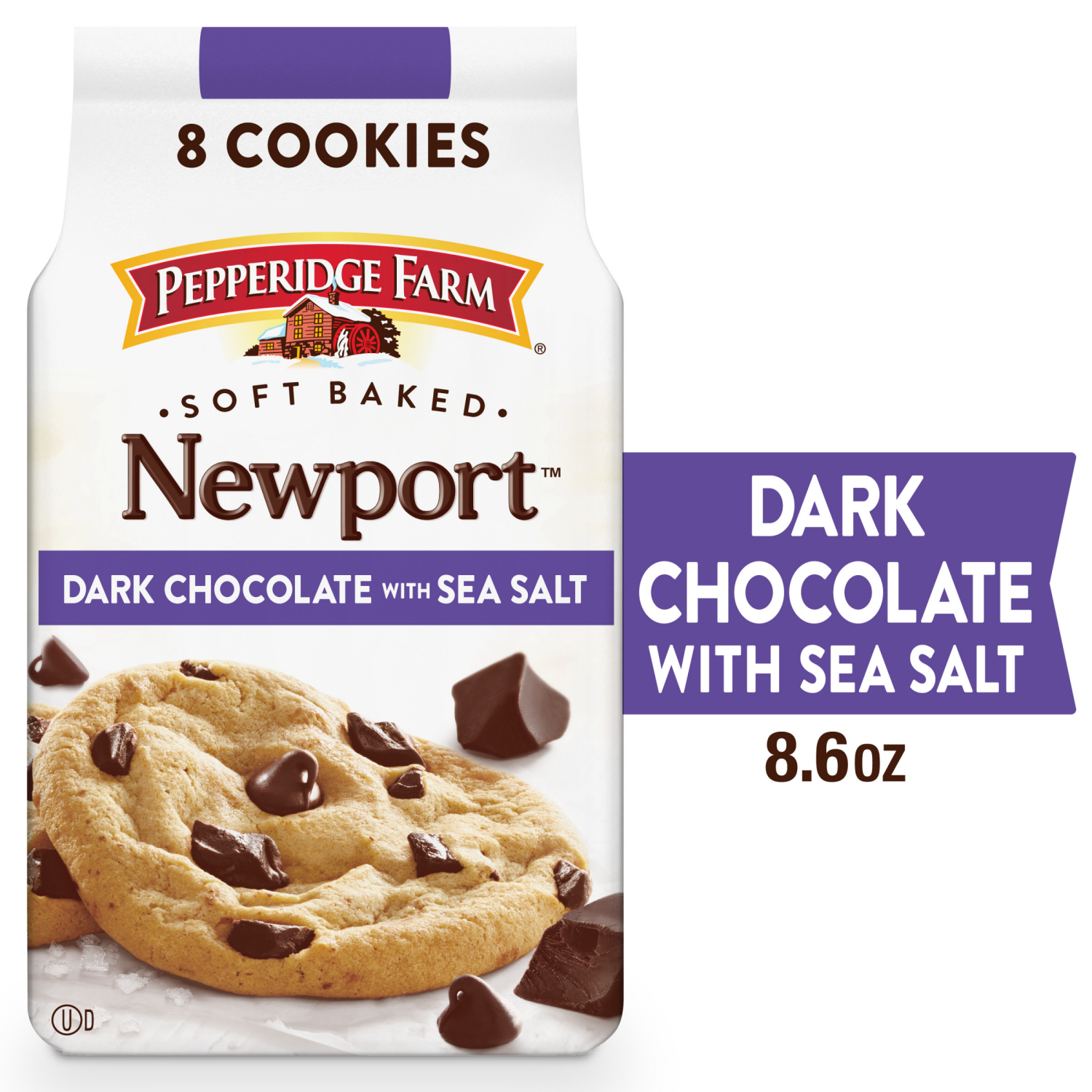 slide 1 of 8, Pepperidge Farm Soft Baked Newport Dark Chocolate Cookies with Sea Salt, 8.600 oz