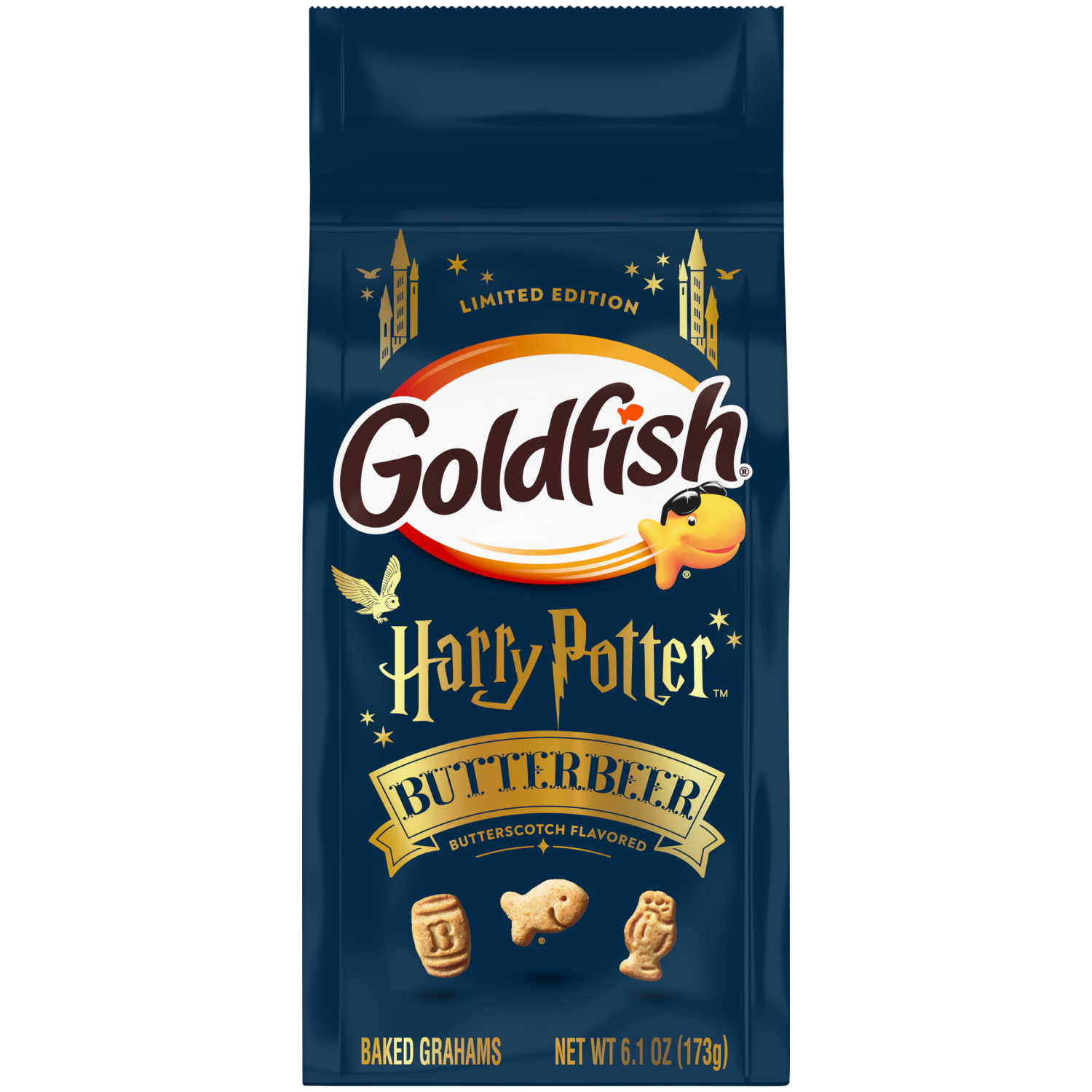 slide 1 of 3, Goldfish Harry Potter™ Butterbeer Butterscotch Flavored Baked Grahams, 6.100 oz