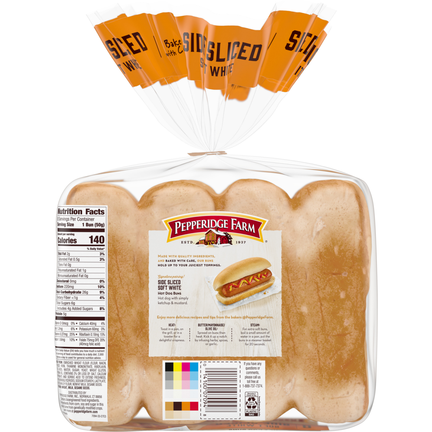 slide 5 of 5, Pepperidge Farm Side Sliced Hot Dog Buns, 14.000 oz