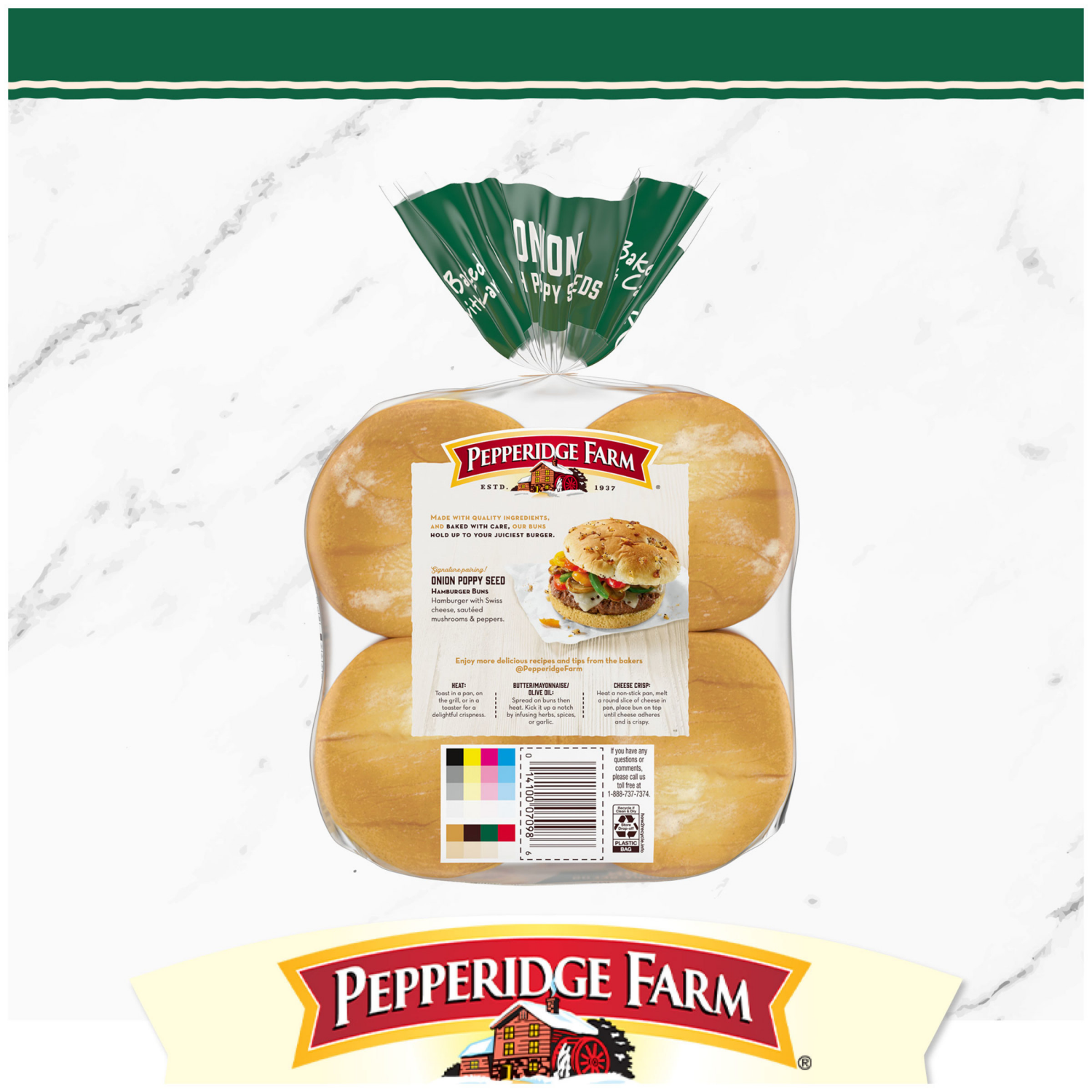 slide 3 of 5, Pepperidge Farm Onion with Poppy Seeds Hamburger Buns, 15.000 oz