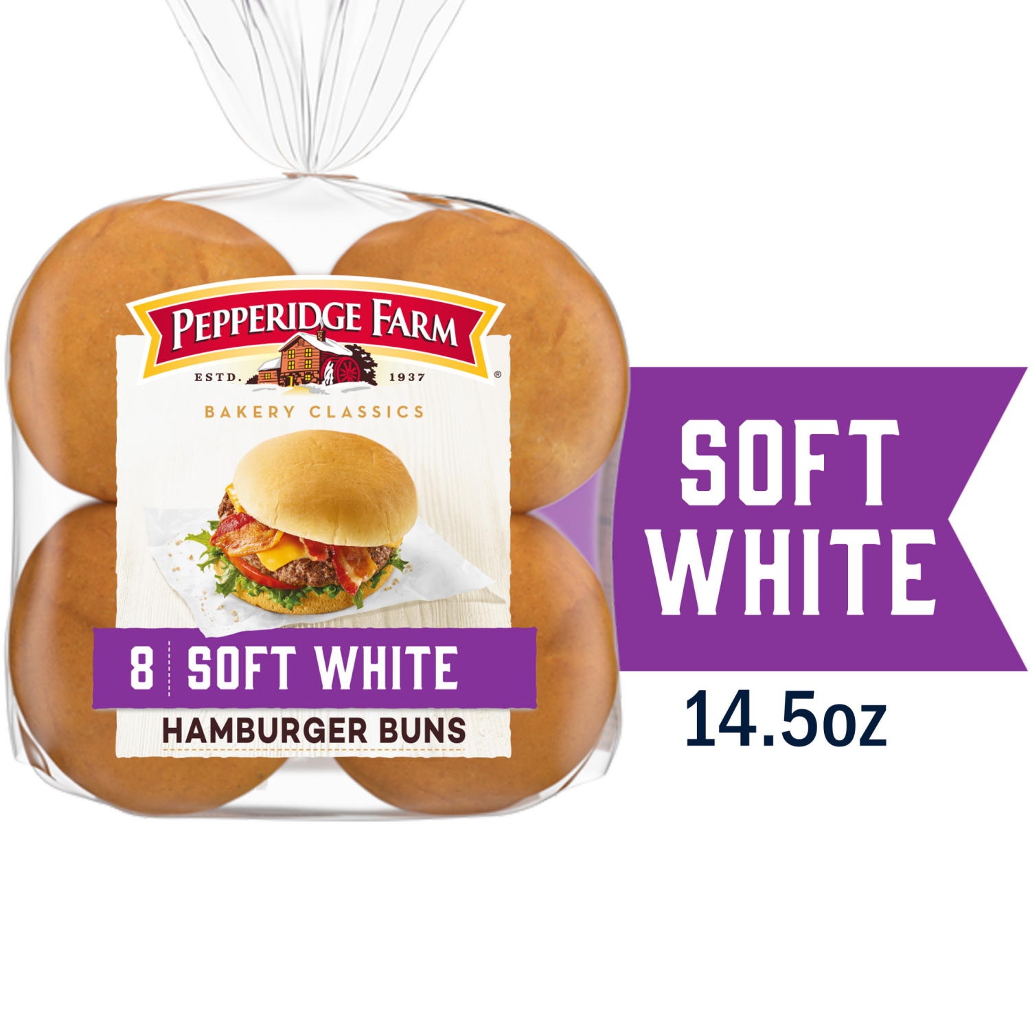 slide 1 of 5, Pepperidge Farm Soft White Hamburger Buns, 14.500 oz