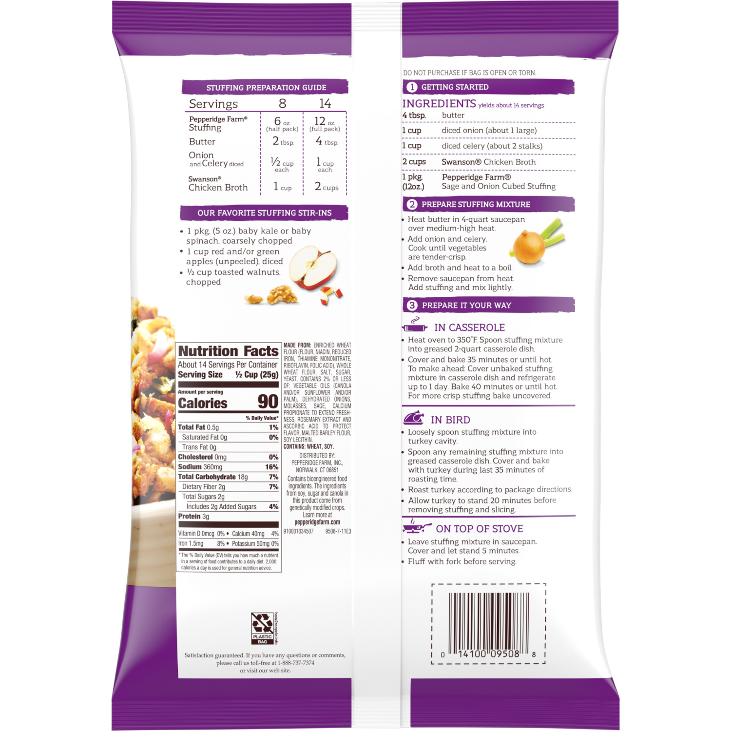 slide 2 of 5, Pepperidge Farm Sage & Onion Cubed Stuffing, 12 oz. Bag, 12 oz