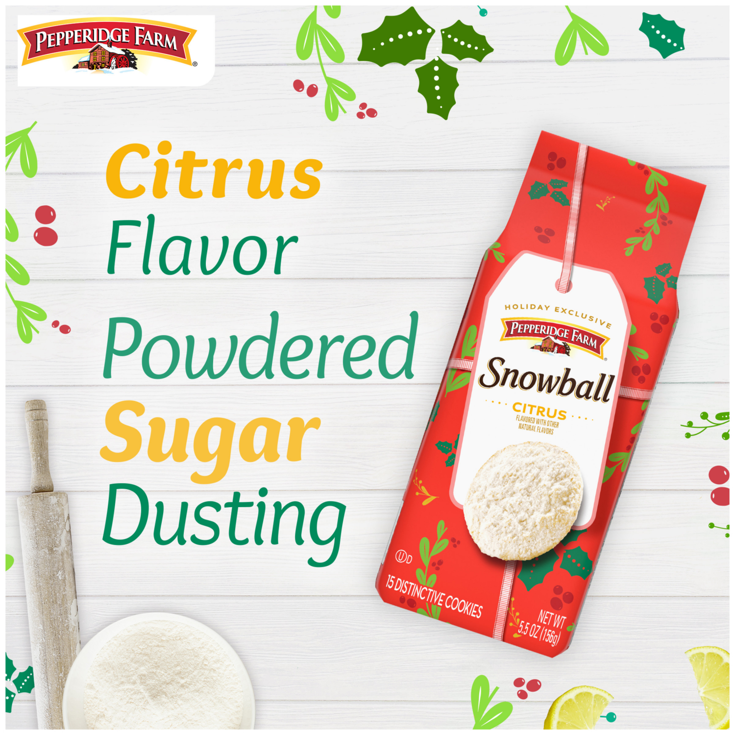 slide 4 of 6, Pepperidge Farm Snowball Citrus Flavored Cookies, 5.500 oz