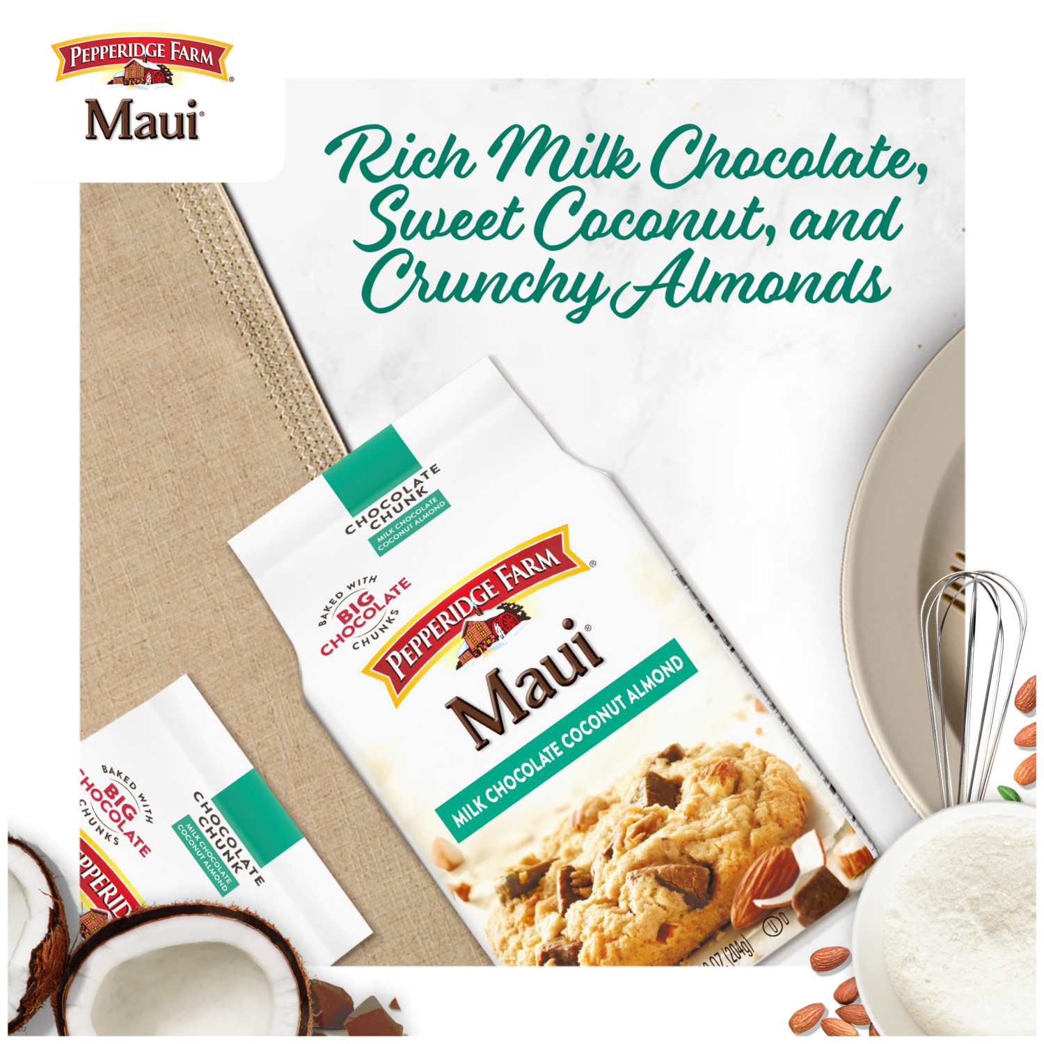 slide 5 of 7, Pepperidge Farm Crispy Milk Chocolate Coconut Almond Cookies, 7.200 oz