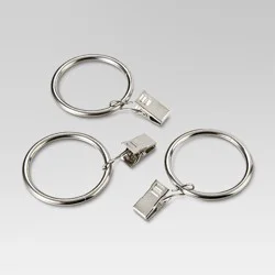 1.5" Curtain Clip Rings Set Brushed Nickel - Threshold™: Steel Curtain Hooks, Nickel-Plated, Set of 7