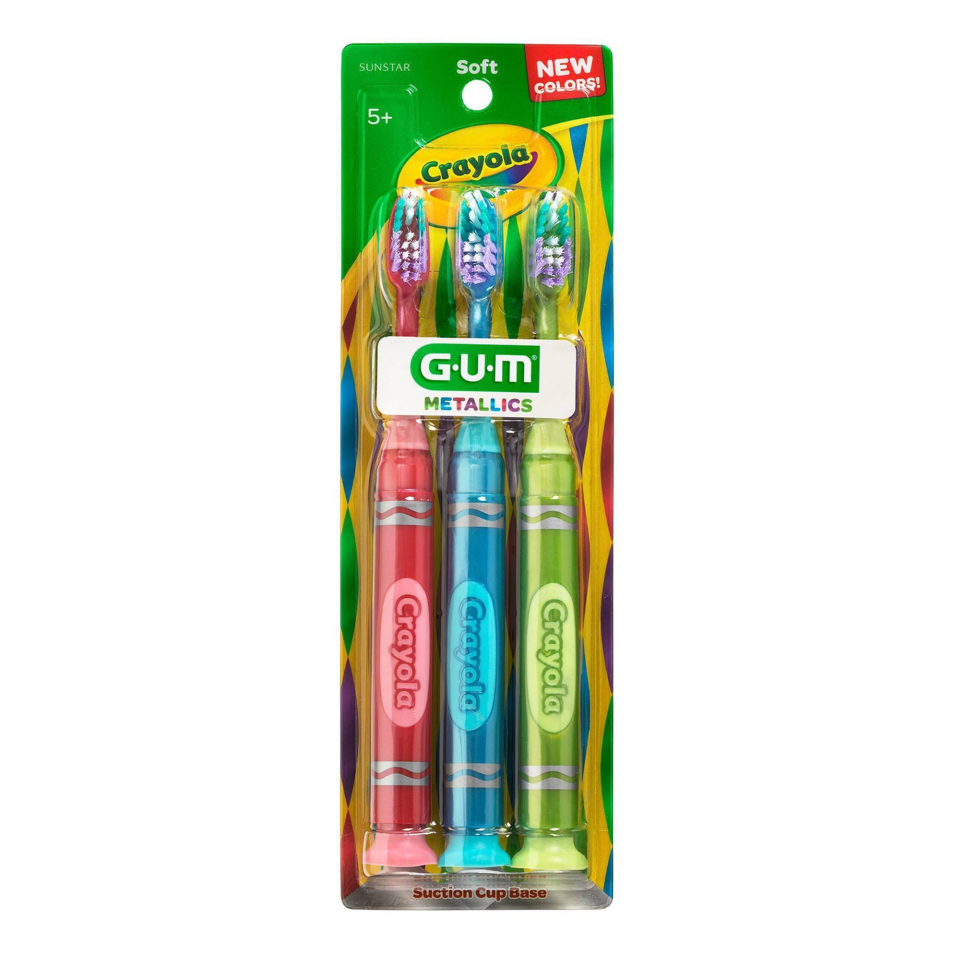slide 1 of 2, Crayola GUM Soft Toothbrush -Assorted Colors, 3 ct