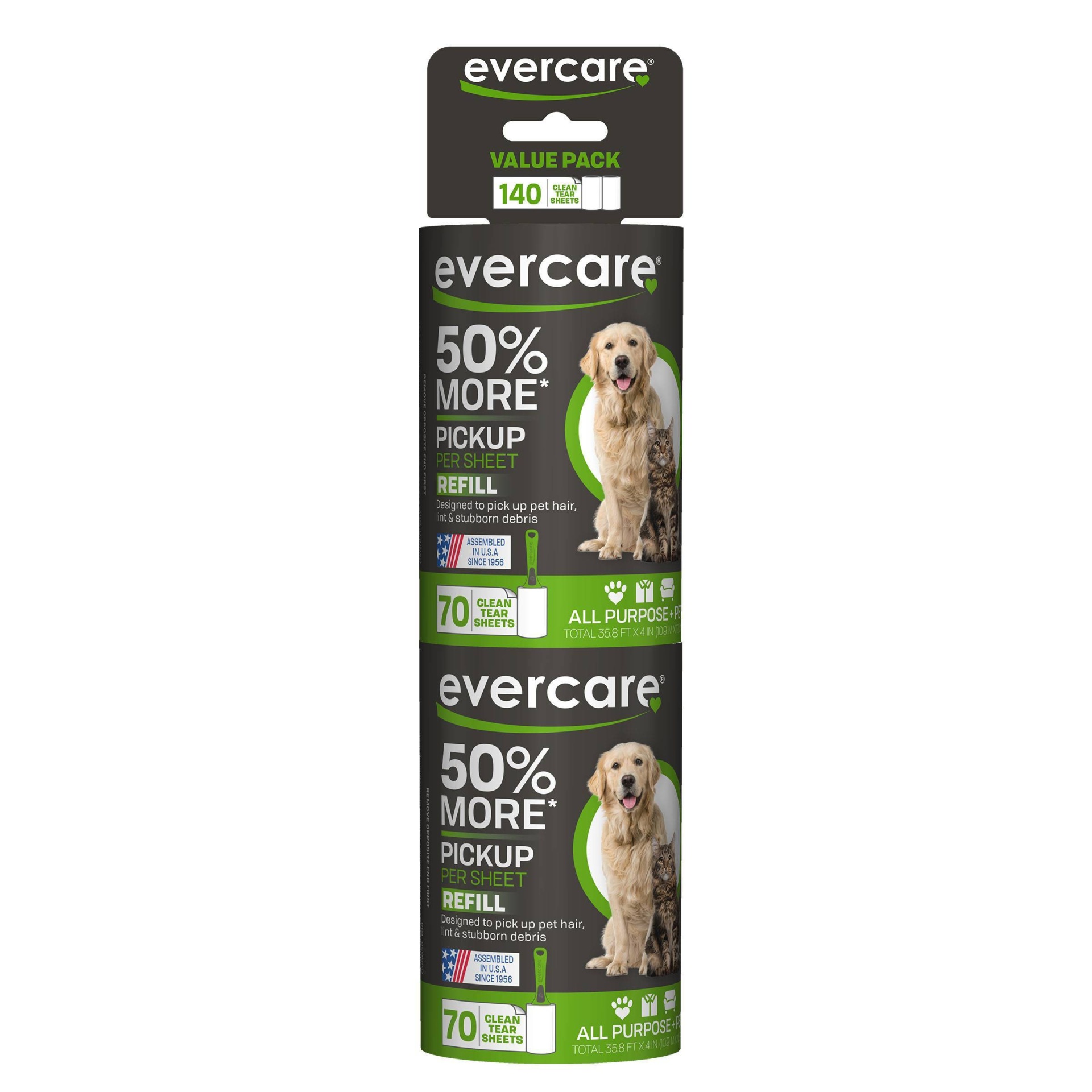 slide 1 of 3, Evercare Pet Lint Roller Refills, 70 sheets, 2 ct