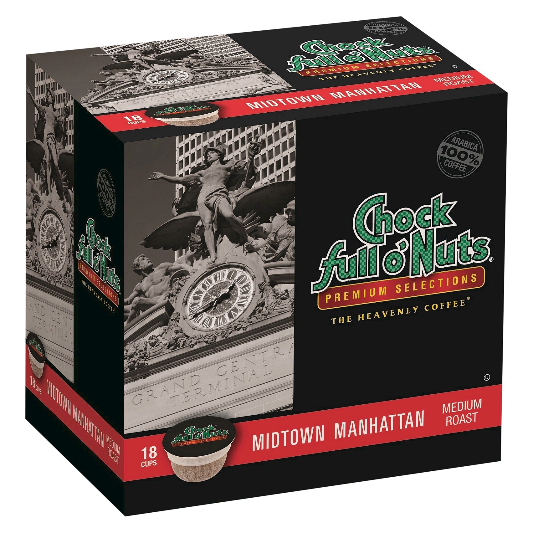 slide 1 of 7, Chock Full O' Nuts Midtown Manhattan Medium Roast Coffee - Single Serve Pods, 18 ct