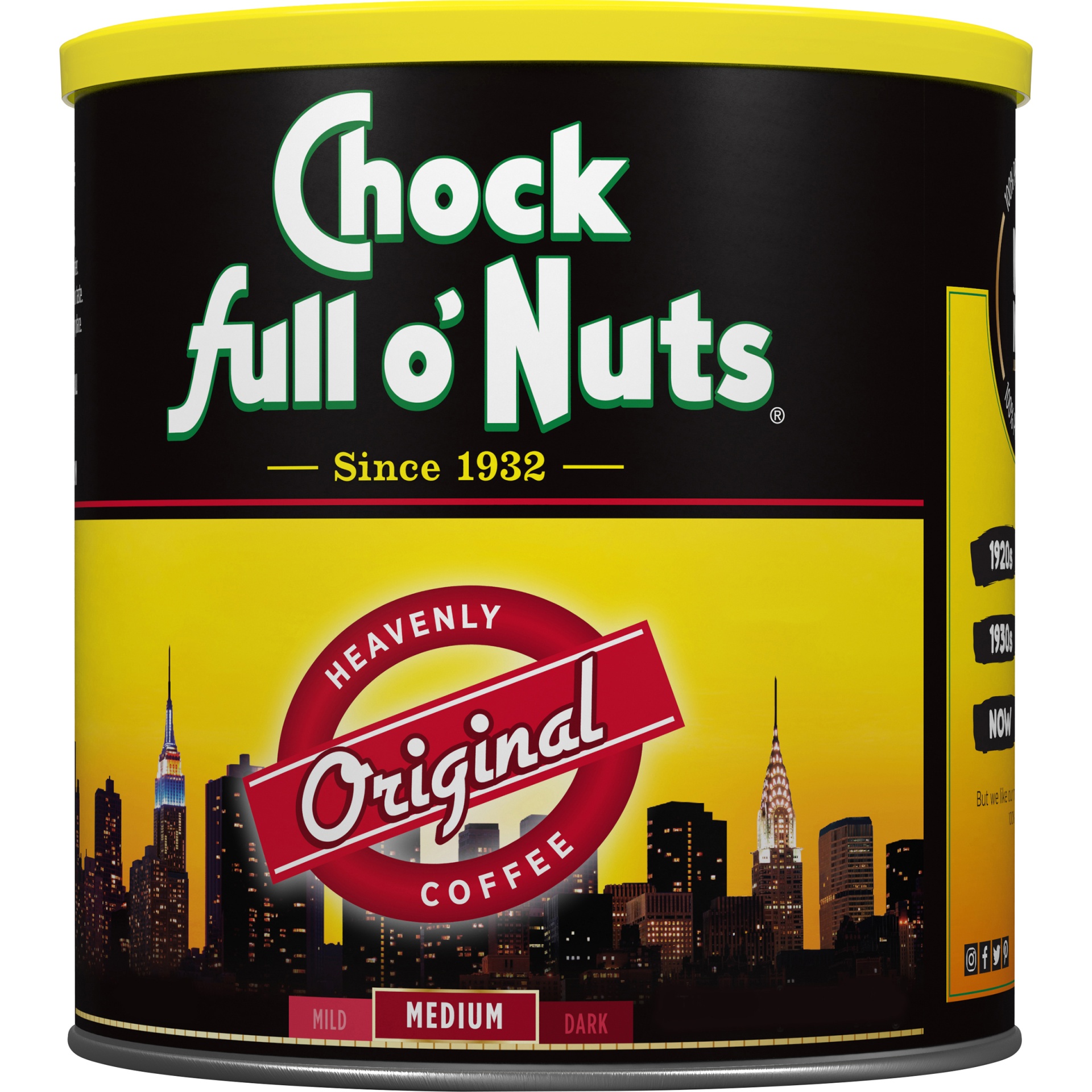 slide 2 of 5, Chock Full O' Nuts Original Medium Dark Ground Coffee, 30.5 oz