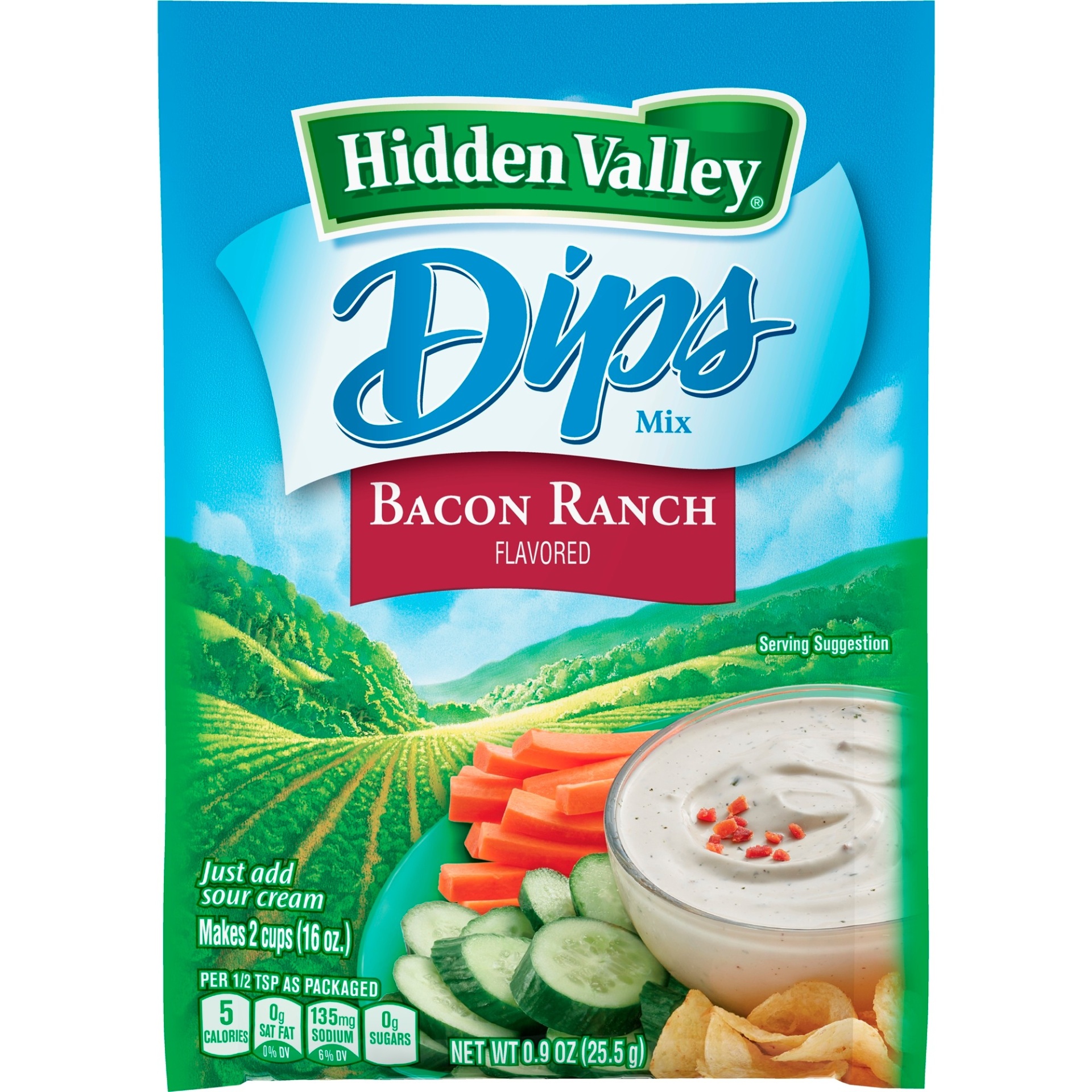 slide 1 of 6, Hidden Valley Gluten Free Bacon Flavored Ranch Dips Mix Packet, 0.9 oz