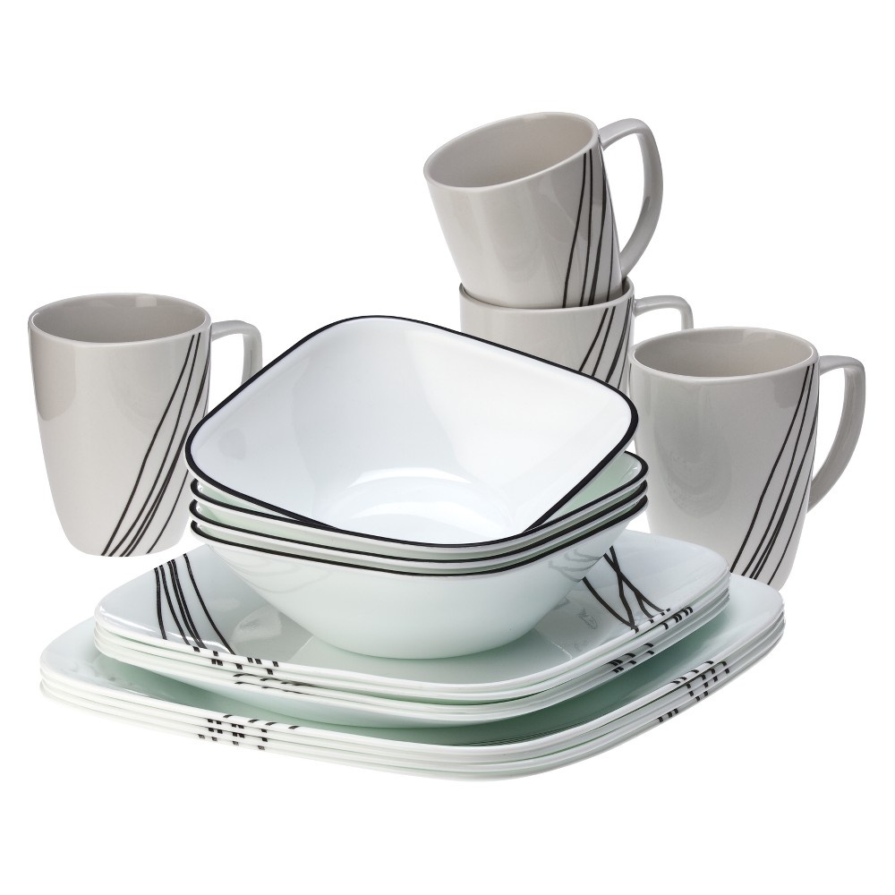 slide 2 of 3, Corelle Square Vitrelle Simple Sketch Dinnerware Set, 16 ct