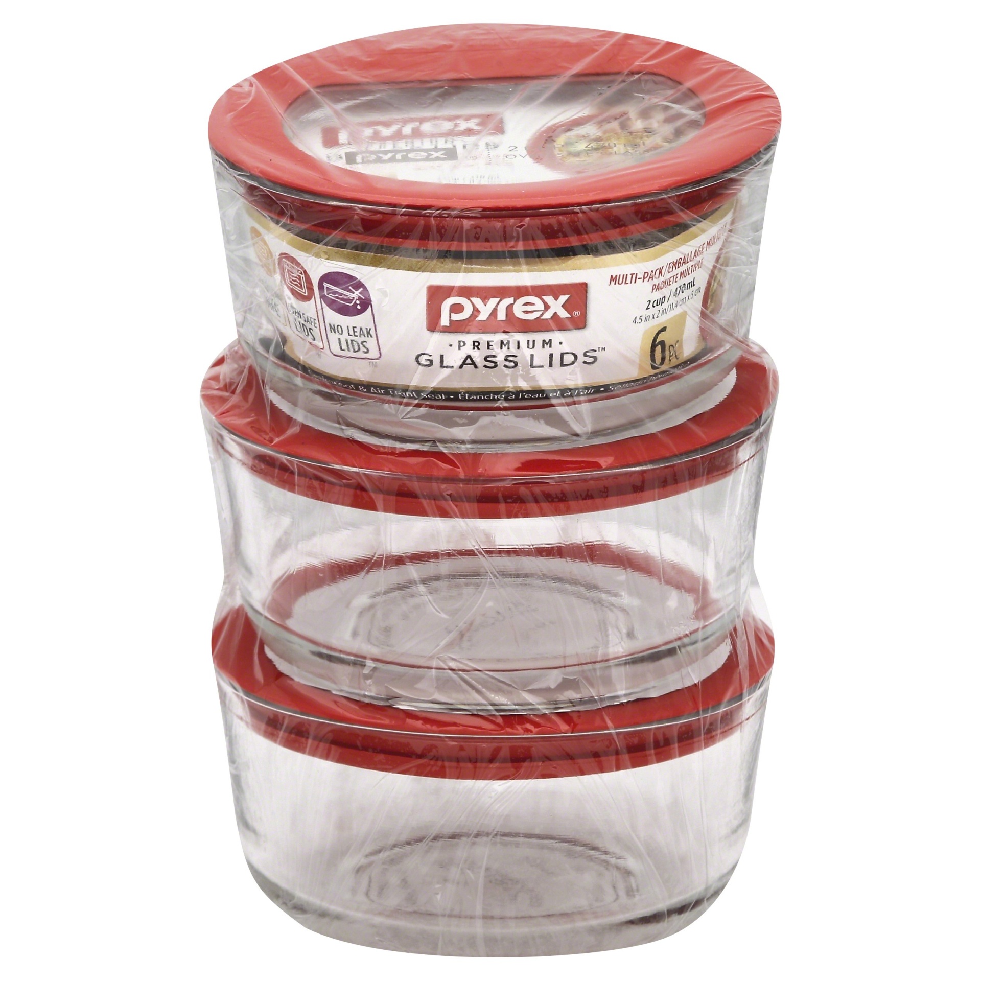 slide 1 of 1, Pyrex No Leak Glass Lids Storage - White, 6 ct; 2 cup