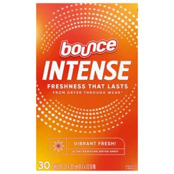 Bounce Intense Dryer Sheets, Vibrant Fresh, 30 Count, Scent Boosting Dryer Sheet