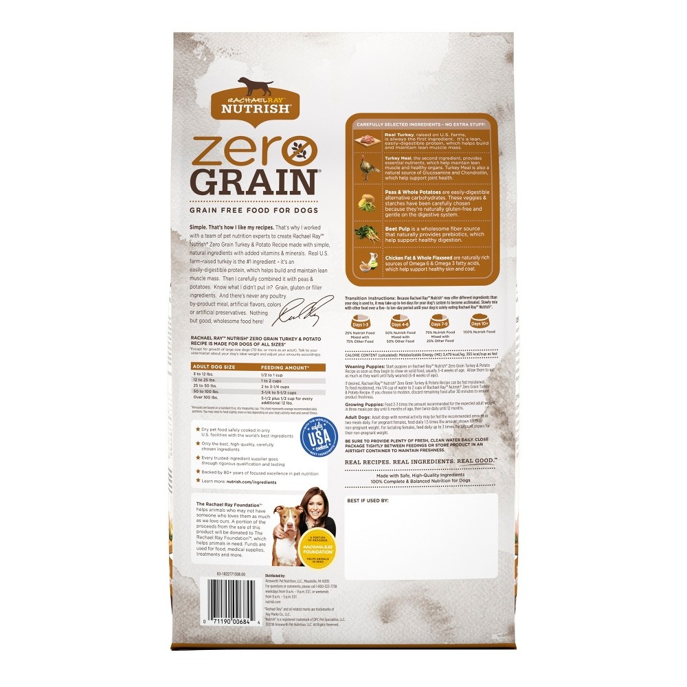 slide 2 of 2, Rachael Ray Nutrish Zero Grain Turkey And Potato Recipe Dry Dog Food, 6 lb