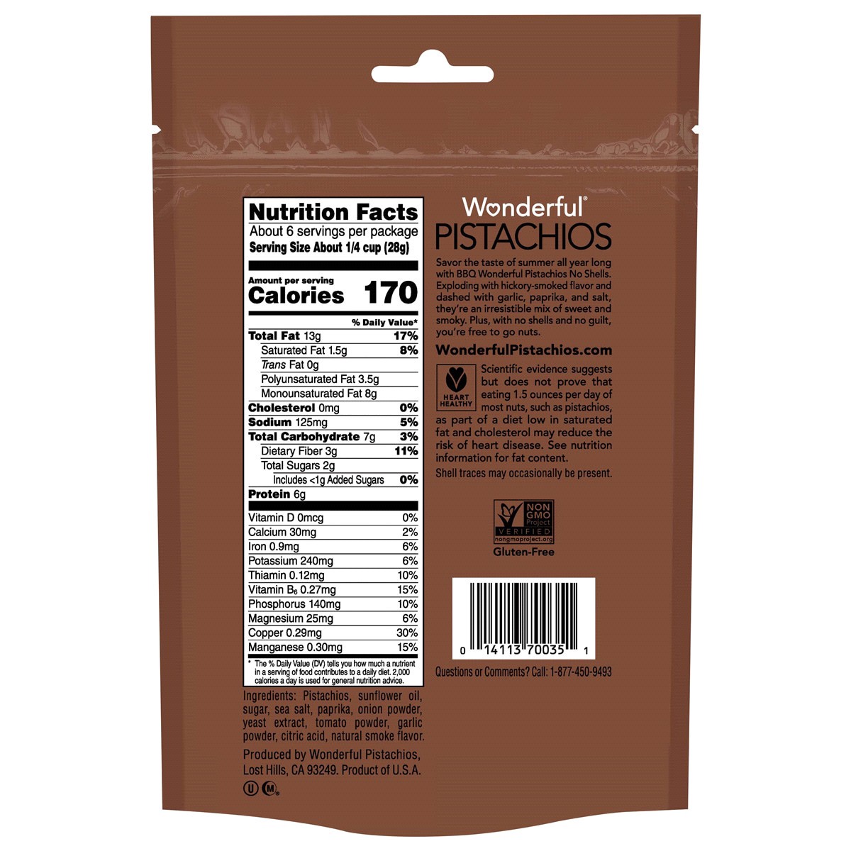 slide 2 of 2, Wonderful Pistachios, No Shells BBQ Flavored Nuts, 5.5 Ounce Bag, 5.5 oz