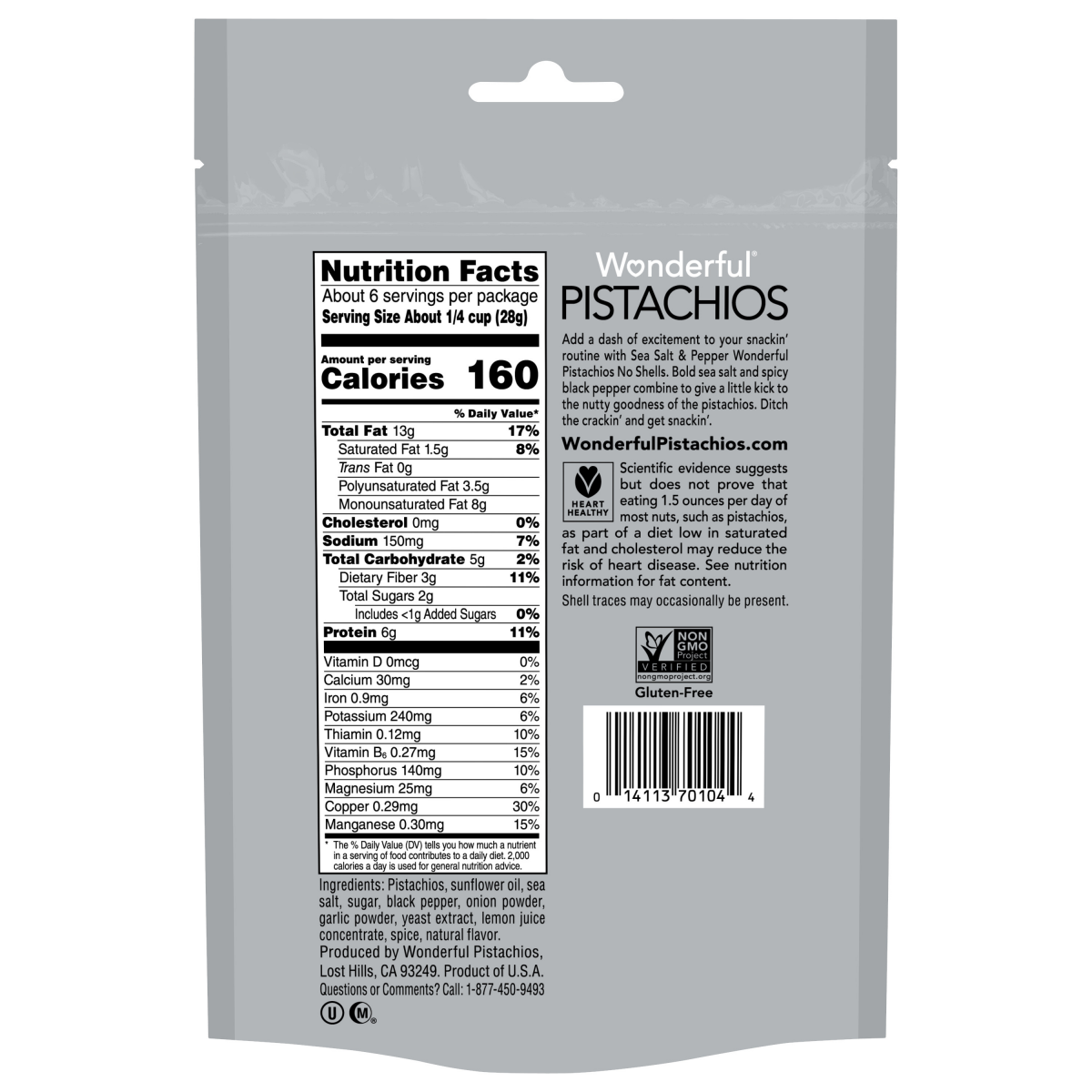 slide 2 of 2, Wonderful Pistachios No Shells Sea Salt & Pepper Nuts, 5.5 Ounce Bag, 5.5 oz