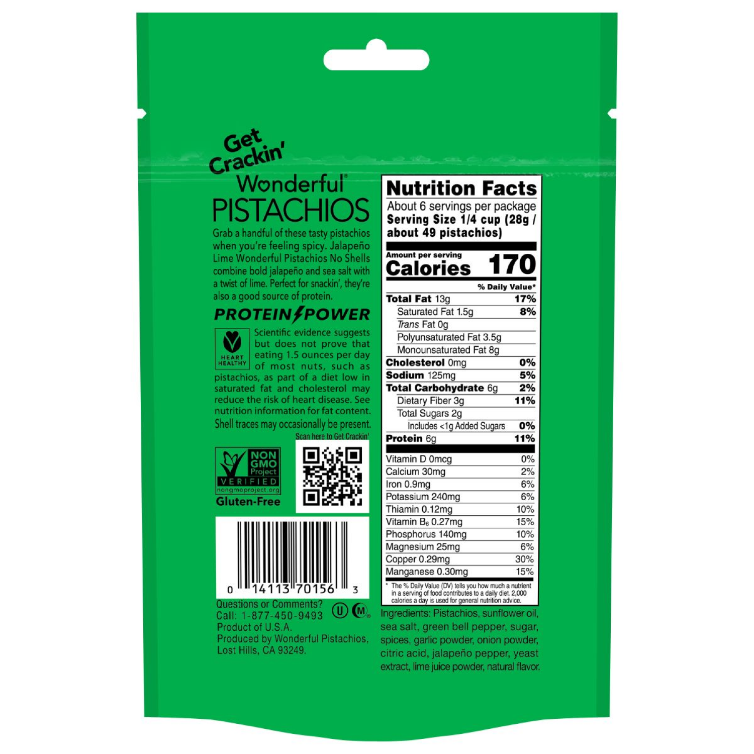 slide 2 of 2, Wonderful Pistachios, No Shells Jalapeño Lime Flavored Nuts, 5.5 Ounce Bag, 5.5 oz