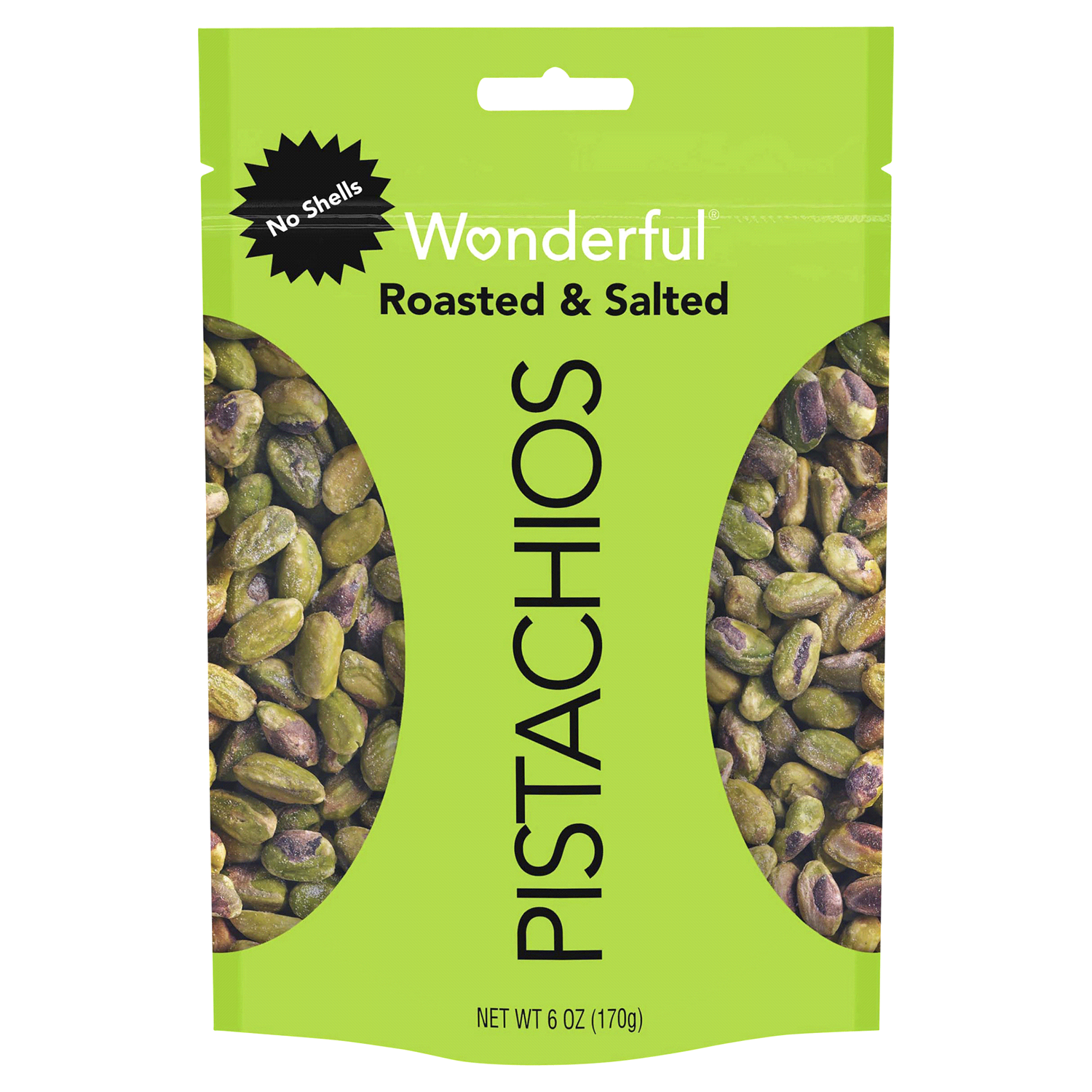 slide 1 of 2, Wonderful Pistachios, No Shells Roasted & Salted Nuts, 6 Ounce Bag, 6 oz