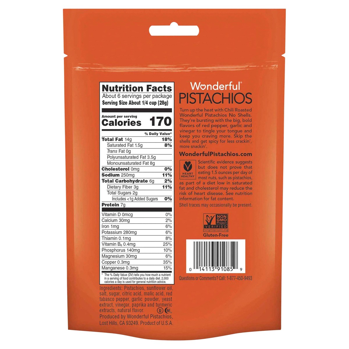 slide 2 of 2, Wonderful Pistachios No Shells Chili Roasted Nuts, 5.5 Ounce Bag, 5.5 oz