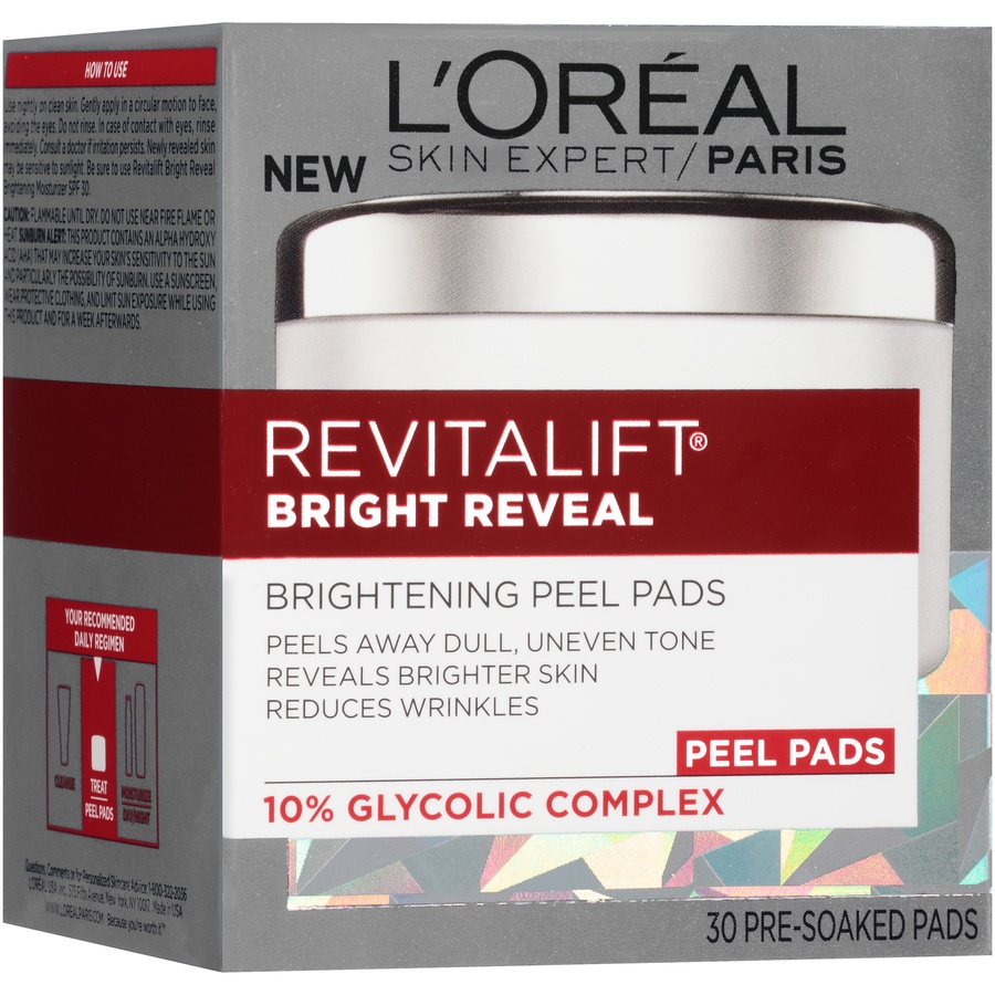 slide 3 of 8, L'Oréal Revitalift Bright Reveal Brightening Peel Pads, 30 ct