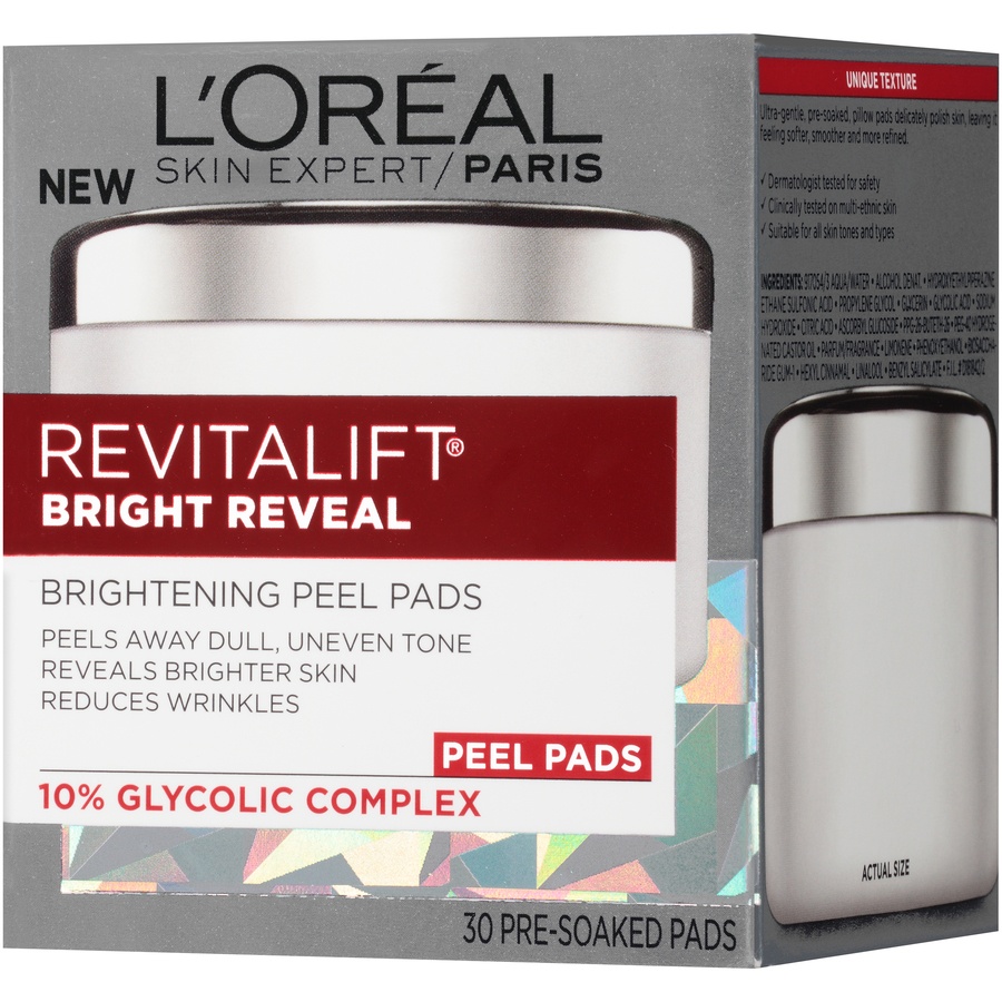 slide 4 of 8, L'Oréal Revitalift Bright Reveal Brightening Peel Pads, 30 ct