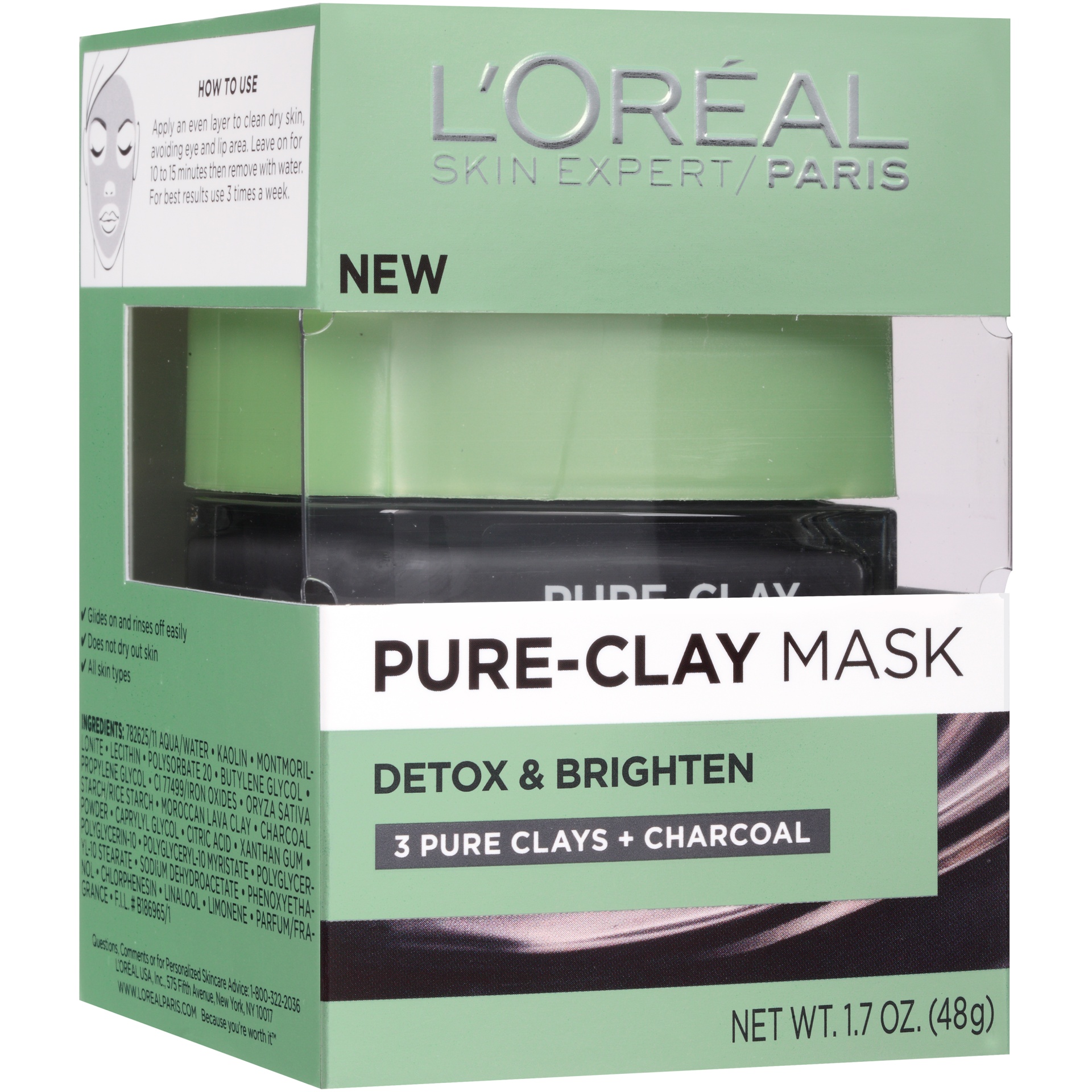 slide 3 of 8, L'Oréal Detox & Brighten Pure-Clay Mask, 1.7 oz