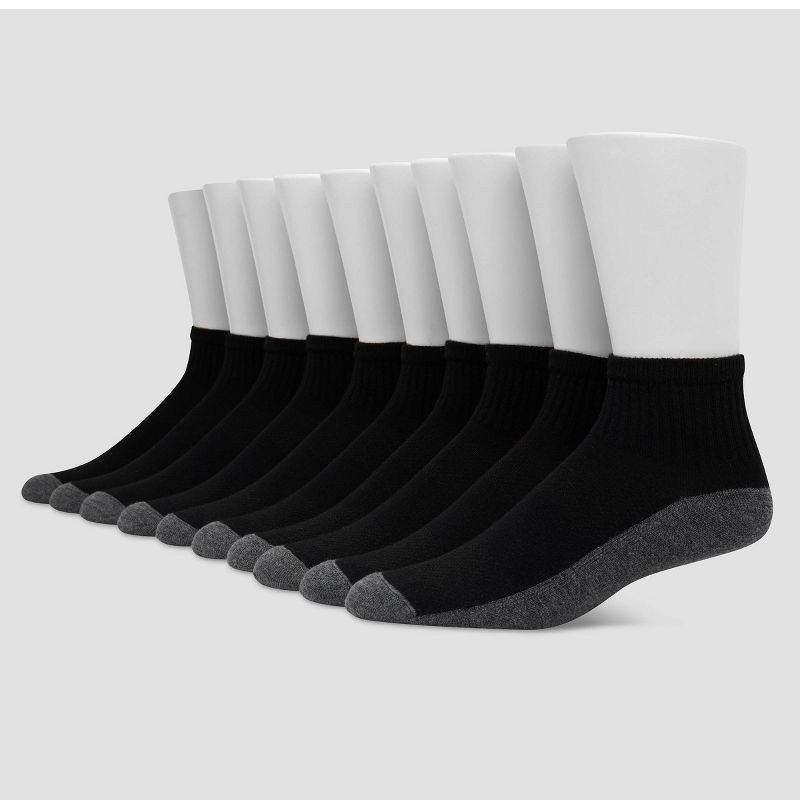 slide 1 of 4, Hanes Premium Men's Cool Comfort Ankle Socks 10pk - Black 6-12: Cushioned Sole, Reinforced Heel & Toe, 10 ct