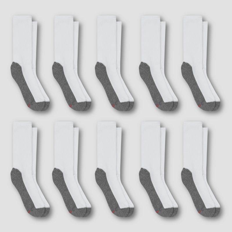 slide 2 of 3, Hanes Premium Men's Crew Socks 10pk - White 12-14: Cushioned Sole, Reinforced Heel & Toe, Breathable Fabric, 10 ct