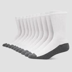 Hanes Premium Men's Crew Socks 10pk - White 12-14: Cushioned Sole, Reinforced Heel & Toe, Breathable Fabric