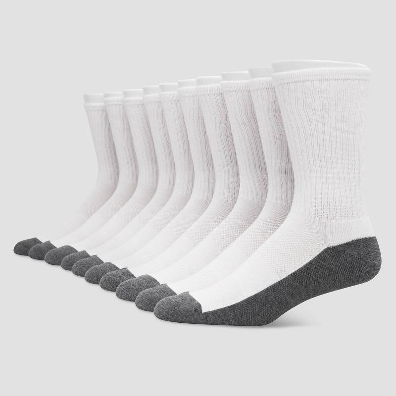 slide 1 of 3, Hanes Premium Men's Crew Socks 10pk - White 6-12: Cushioned Sole, Reinforced Heel & Toe, Breathable Fabric, 10 ct
