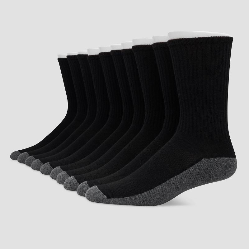 slide 1 of 3, Hanes Premium Men's Crew Socks 10pk - Black 6-12: Cushioned Sole, Reinforced Heel & Toe, Breathable, Lightweight Fabric, 10 ct