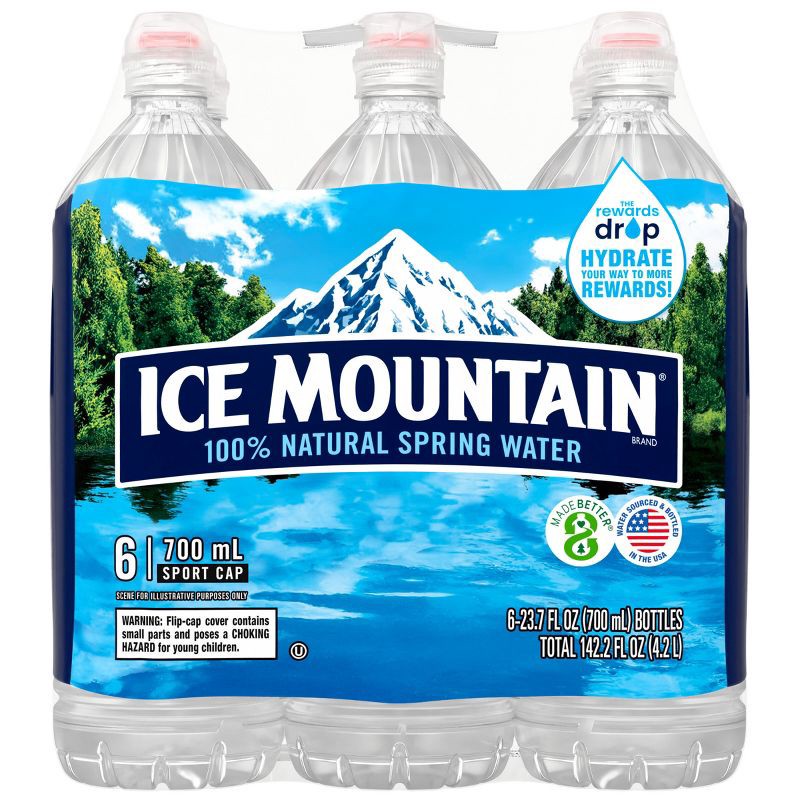 slide 2 of 10, Ice Mountain Brand 100% Natural Spring Water - 6pk/23.7 fl oz Sport Cap Bottles, 6 ct; 23.7 fl oz