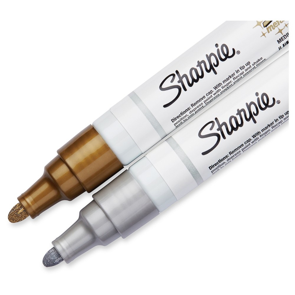 slide 2 of 4, Sharpie Oil-Based Paint Markers, Medium Point, Metallic Gold and Silver, 2 Pack, 2 ct