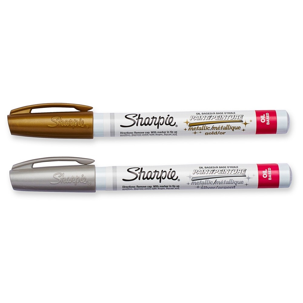 slide 4 of 4, Sharpie Oil-Based Paint Markers, Medium Point, Metallic Gold and Silver, 2 Pack, 2 ct