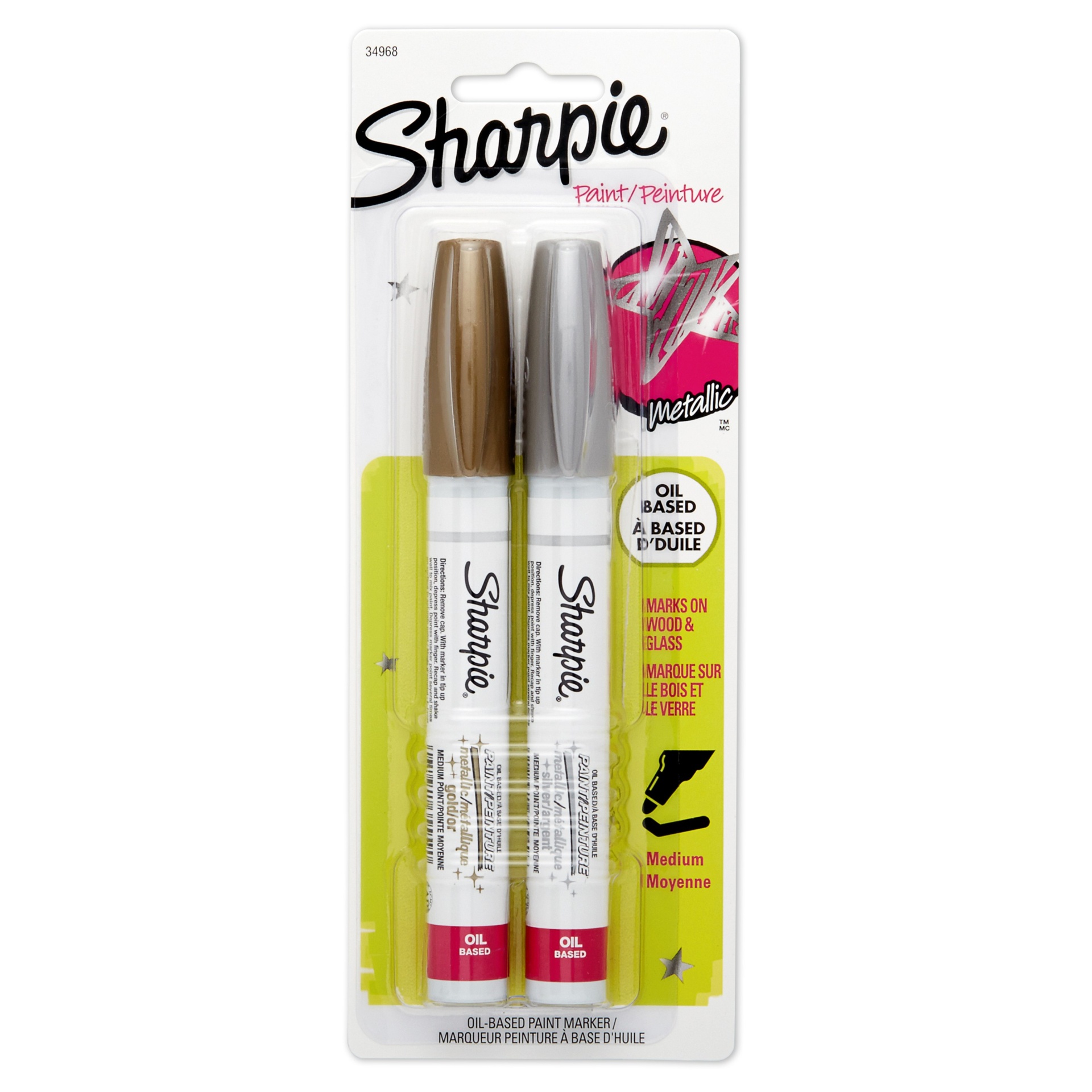 slide 1 of 4, Sharpie Oil-Based Paint Markers, Medium Point, Metallic Gold and Silver, 2 Pack, 2 ct