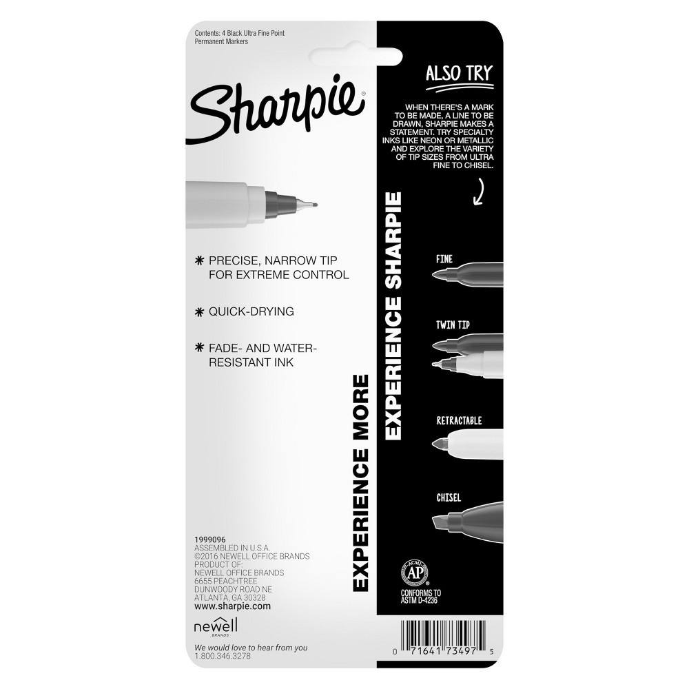 slide 6 of 6, Sharpie Black Ultra Fine Tip Permanent Marker, 4 ct