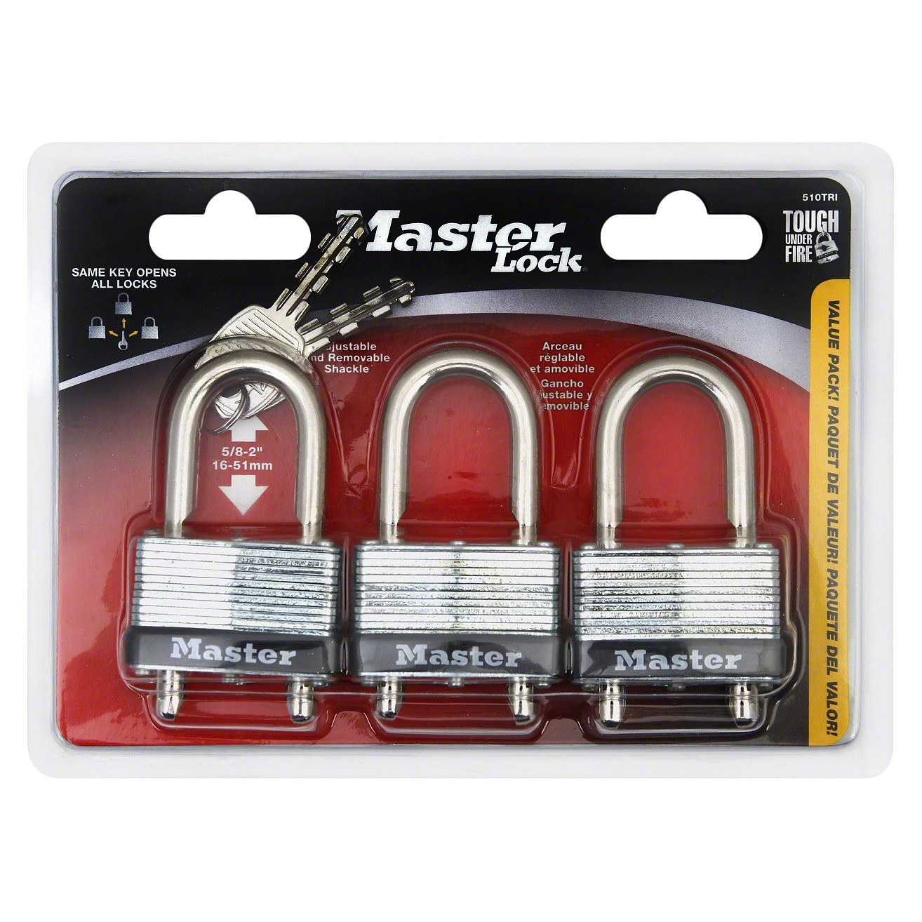 slide 1 of 1, Master Lock Warded Key Padlock, 3 ct