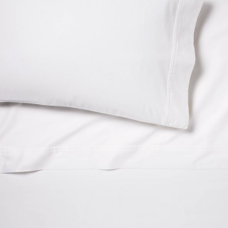 slide 2 of 5, Full Solid Performance 400 Thread Count Sheet Set White - Threshold™: Cotton Sateen, Wrinkle-Resistant, OEKO-TEX Certified, 1 ct