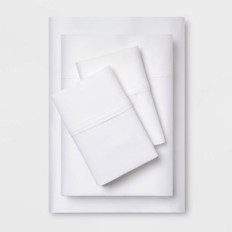 slide 1 of 5, Full Solid Performance 400 Thread Count Sheet Set White - Threshold™: Cotton Sateen, Wrinkle-Resistant, OEKO-TEX Certified, 1 ct