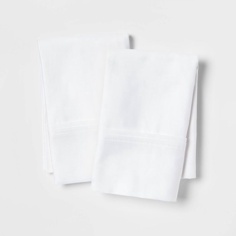 slide 1 of 4, Standard Solid Performance 400 Thread Count Pillowcase Set White - Threshold™: Cotton Sateen, OEKO-TEX Certified, Set of 2, 1 ct