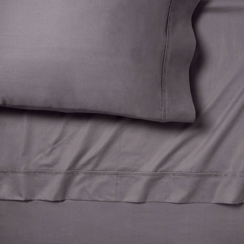 slide 2 of 4, Full Solid Performance 400 Thread Count Sheet Set Dark Gray - Threshold™: Cotton Sateen, Wrinkle-Resistant, OEKO-TEX Certified, 1 ct