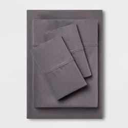 Queen Solid Performance 400 Thread Count Sheet Set Dark Gray - Threshold™: Cotton Sateen, Wrinkle-Resistant, OEKO-TEX Certified