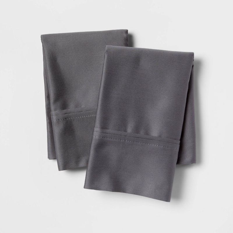 slide 1 of 4, Standard Solid Performance 400 Thread Count Pillowcase Set Dark Gray - Threshold™, 1 ct