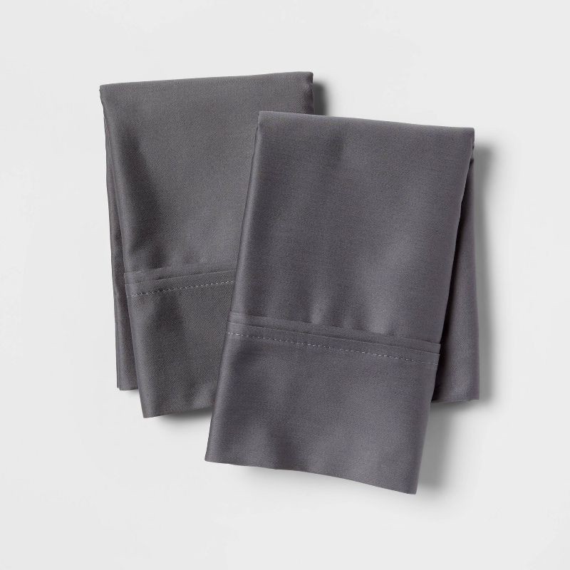 slide 1 of 4, Standard Solid Performance 400 Thread Count Pillowcase Set Dark Gray - Threshold™: Cotton Sateen, Wrinkle-Resistant, OEKO-TEX Certified, 1 ct