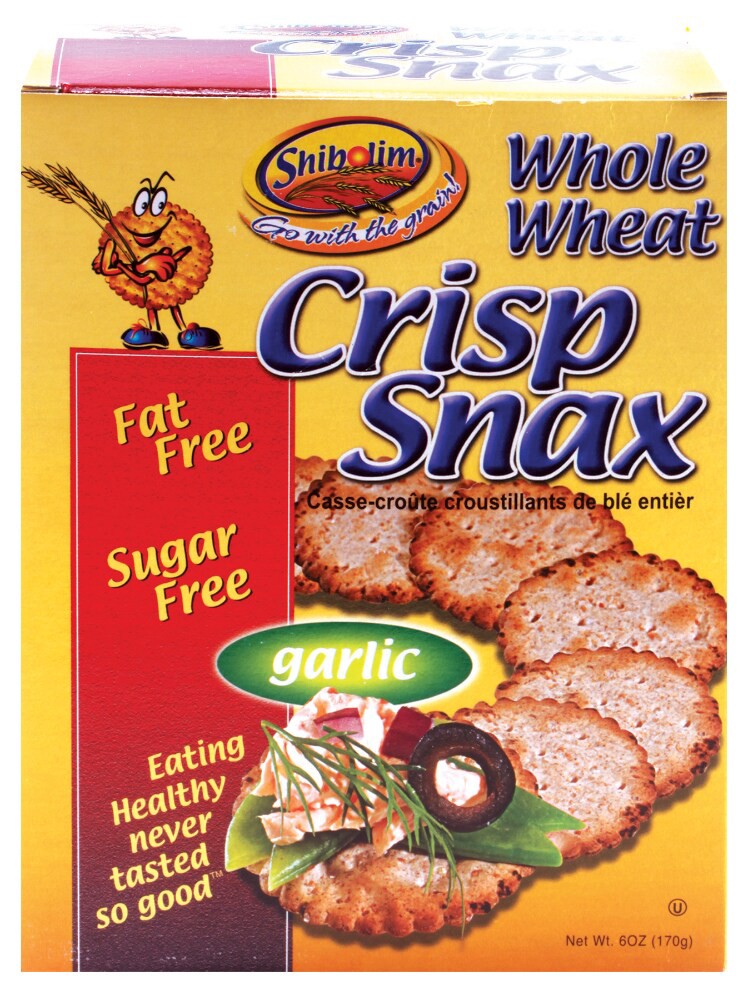 slide 1 of 4, Shibolim Whole Wheat Crisp Snax Garlic Fat Free And Sugar Free, 6 oz