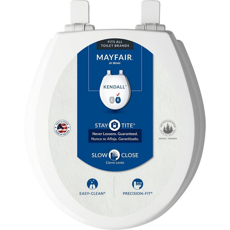slide 1 of 8, Kendall Never Loosens Round Enameled Wood Toilet Seat with Easy Cleaning Whisper Close White - Mayfair by Bemis, 1 ct
